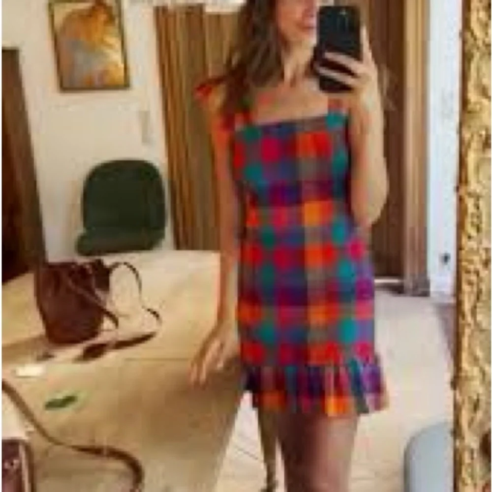 Sezane Multicolor Plaid Mini Dress - Orange, Pink, Blue, Green, Purple - Picture 5 of 11